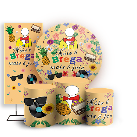 Capas Painel Redondo Trio Cilindro e Faixa Lateral Sublimado - Festa Junina Nois e Brega