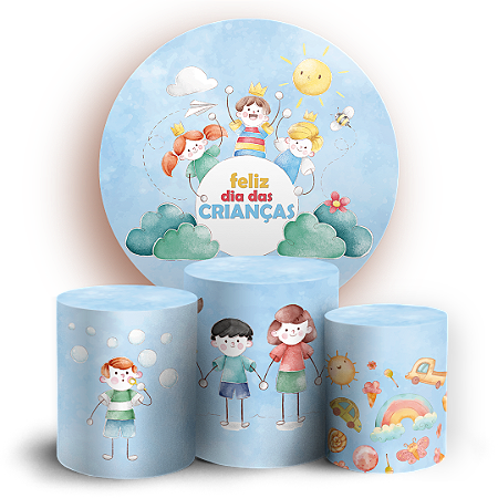 Capas Painel Redondo e Trio Cilindro Sublimado - Dia das Criancas