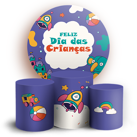 Capas Painel Redondo e Trio Cilindro Sublimado - Dia das Criancas