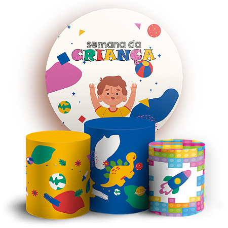 Capas Painel Redondo e Trio Cilindro Sublimado - Dia das Criancas