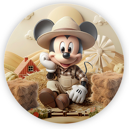 Capa Painel Redondo Sublimado - Mickey Fazendinha