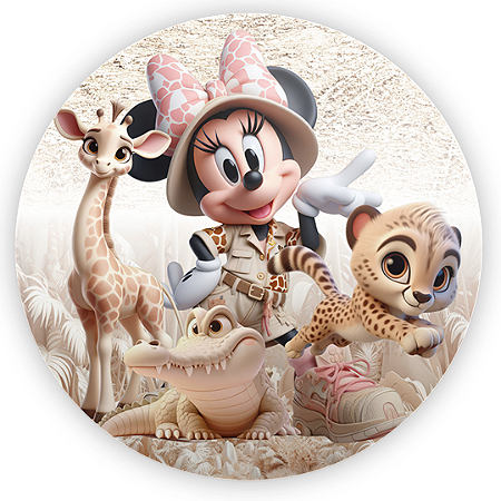 Capa Painel Redondo Sublimado - Minnie Safari