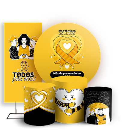 Capas Painel Redondo Trio Cilindro e Faixa Lateral Sublimado - Setembro Amarelo