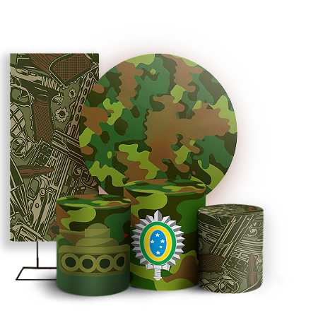 Capas Painel Redondo Trio Cilindro e Faixa Lateral Sublimado - Exercito Camuflado