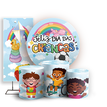 Capas Painel Redondo Trio Cilindro e Faixa Lateral Sublimado - Dia Das Criancas