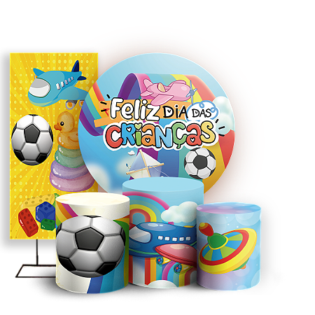 Capas Painel Redondo Trio Cilindro e Faixa Lateral Sublimado - Dia Das Criancas