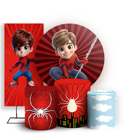 Capas Painel Redondo Trio Cilindro e Faixa Lateral Sublimado - Homem Aranha