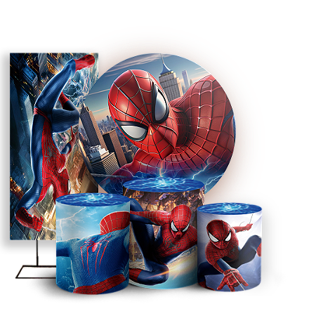 Capas Painel Redondo Trio Cilindro e Faixa Lateral Sublimado - Homem Aranha