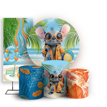 Capas Painel Redondo Trio Cilindro e Faixa Lateral Sublimado - Lilo E Stitch