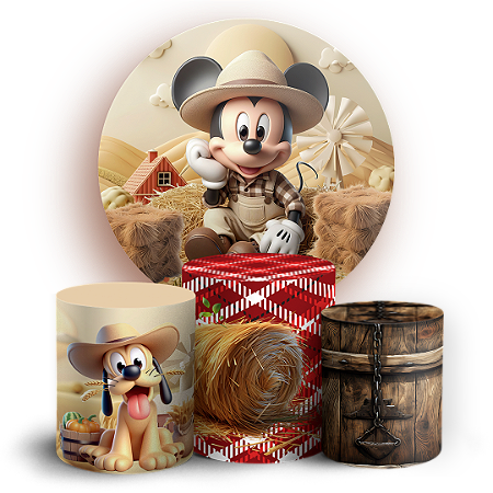 Capas Painel Redondo e Trio Cilindro Sublimado - Mickey Fazendinha