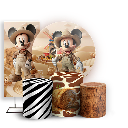 Capas Painel Redondo Trio Cilindro e Faixa Lateral Sublimado - Mickey Fazendinha