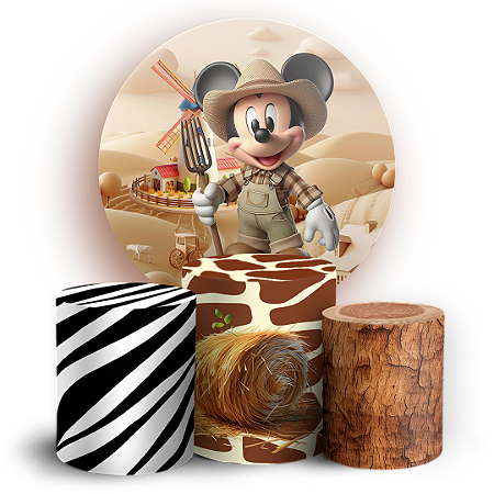 Capas Painel Redondo e Trio Cilindro Sublimado - Mickey Fazendinha