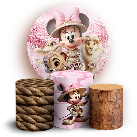 Capas Painel Redondo e Trio Cilindro Sublimado - Minnie Safari