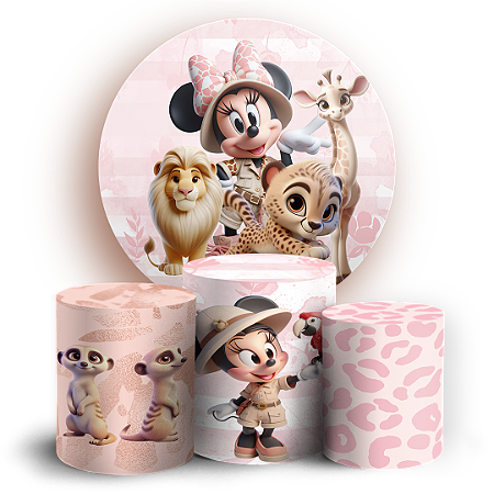 Capas Painel Redondo e Trio Cilindro Sublimado - Minnie Safari