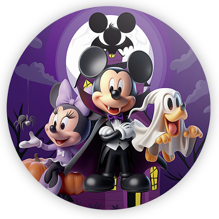 Painel Redondo - Mickey Dia das Bruxas Halloween - Sublimado 3D