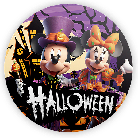 Capa Painel Redondo Sublimado - Mickey Dia das Bruxas Halloween