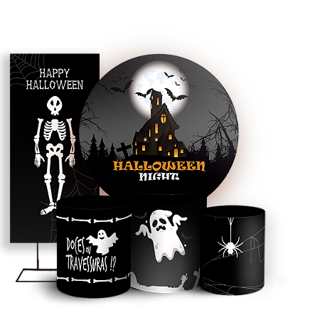Capas Painel Redondo Trio Cilindro e Faixa Lateral Sublimado - Dia das Bruxas Halloween