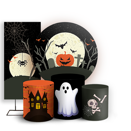 Capas Painel Redondo Trio Cilindro e Faixa Lateral Sublimado - Dia das Bruxas Halloween