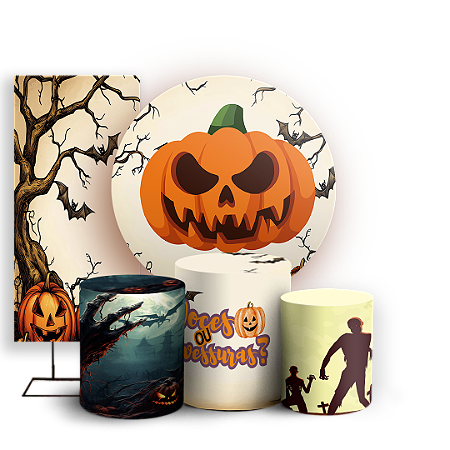 Capas Painel Redondo Trio Cilindro e Faixa Lateral Sublimado - Dia das Bruxas Halloween