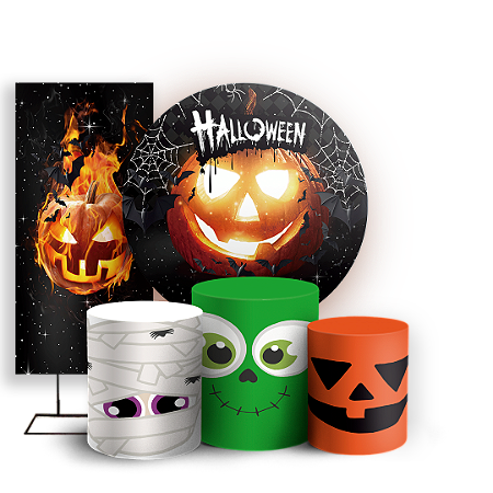 Capas Painel Redondo Trio Cilindro e Faixa Lateral Sublimado - Dia das Bruxas Halloween