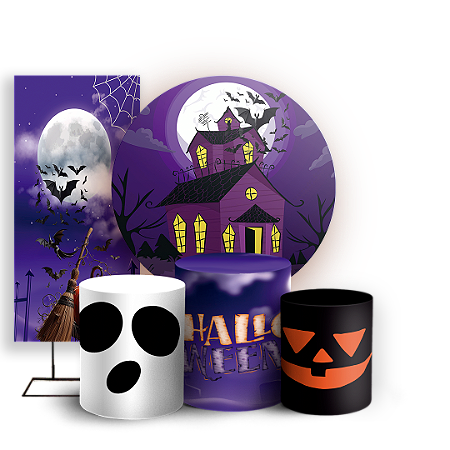 Capas Painel Redondo Trio Cilindro e Faixa Lateral Sublimado - Dia das Bruxas Halloween