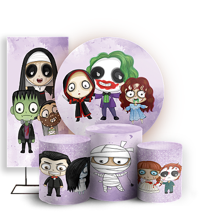 Capas Painel Redondo Trio Cilindro e Faixa Lateral Sublimado - Dia das Bruxas Halloween