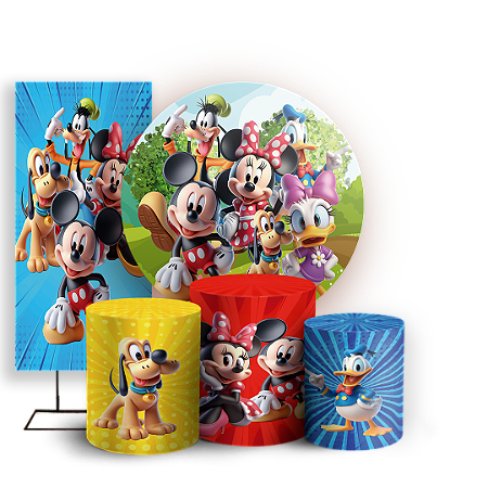 Capas Painel Redondo Trio Cilindro e Faixa Lateral Sublimado - Mickey