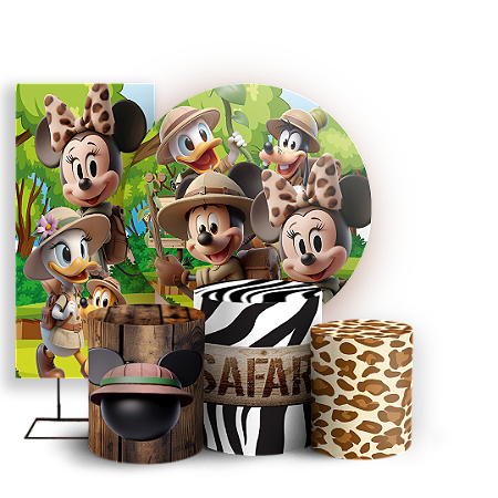 Capas Painel Redondo Trio Cilindro e Faixa Lateral Sublimado - Mickey Safari
