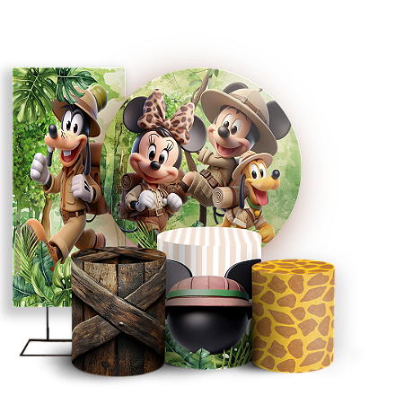 Capas Painel Redondo Trio Cilindro e Faixa Lateral Sublimado - Mickey Safari