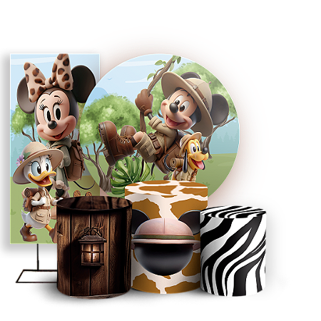 Capas Painel Redondo Trio Cilindro e Faixa Lateral Sublimado - Mickey Safari