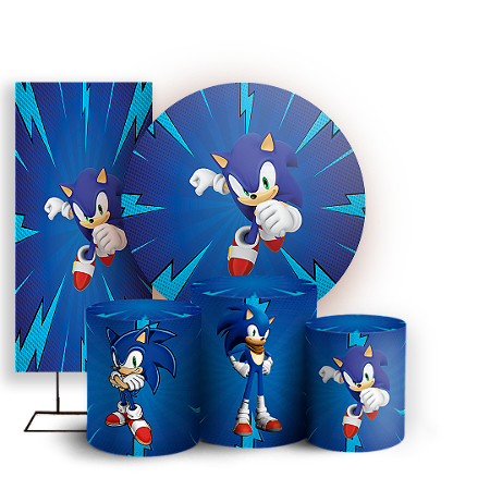 Capas Painel Redondo Trio Cilindro e Faixa Lateral Sublimado - Sonic