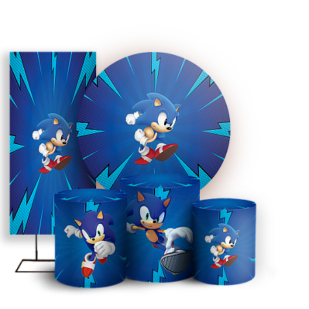 Capas Painel Redondo Trio Cilindro e Faixa Lateral Sublimado - Sonic