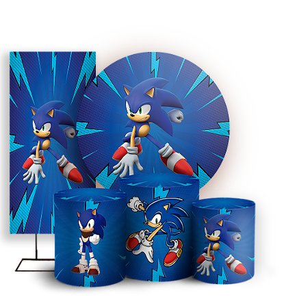 Capas Painel Redondo Trio Cilindro e Faixa Lateral Sublimado - Sonic