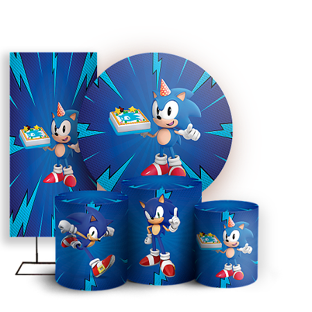 Capas Painel Redondo Trio Cilindro e Faixa Lateral Sublimado - Sonic