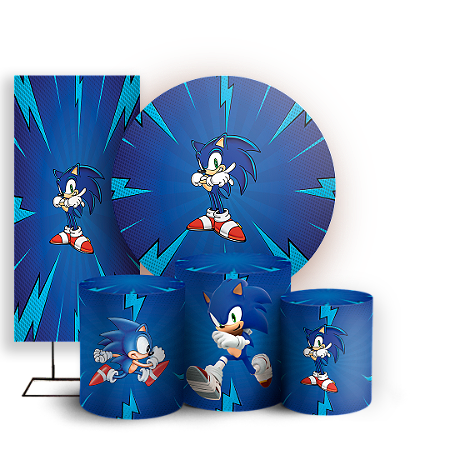 Capas Painel Redondo Trio Cilindro e Faixa Lateral Sublimado - Sonic