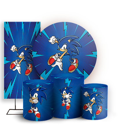 Capas Painel Redondo Trio Cilindro e Faixa Lateral Sublimado - Sonic