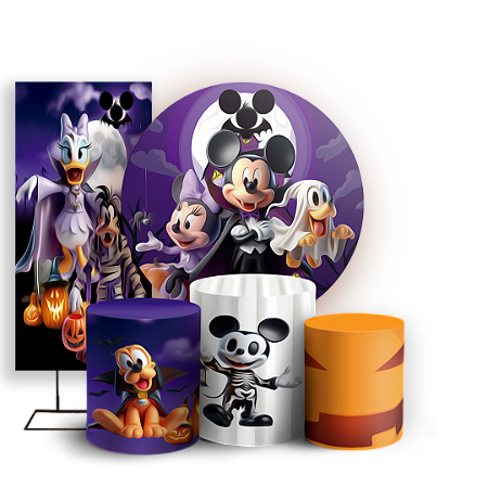 Capas Painel Redondo Trio Cilindro e Faixa Lateral Sublimado - Mickey Dia das Bruxas Halloween