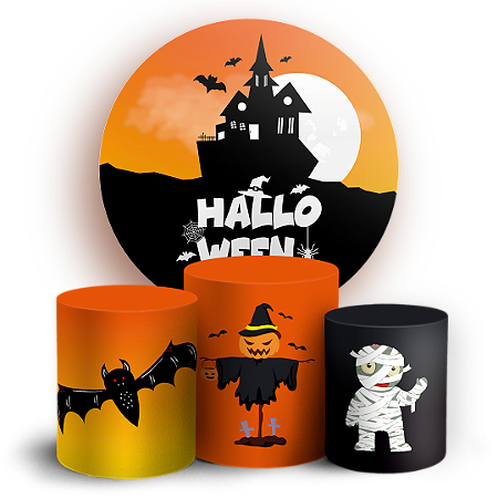 Capas Painel Redondo e Trio Cilindro Sublimado - Dia das Bruxas Halloween