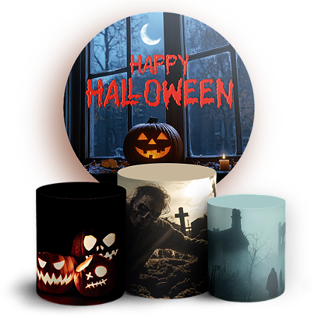 Capas Painel Redondo e Trio Cilindro Sublimado - Dia das Bruxas Halloween