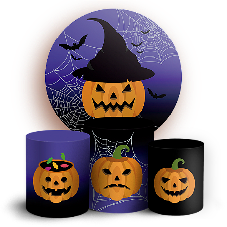 Capas Painel Redondo e Trio Cilindro Sublimado - Dia das Bruxas Halloween
