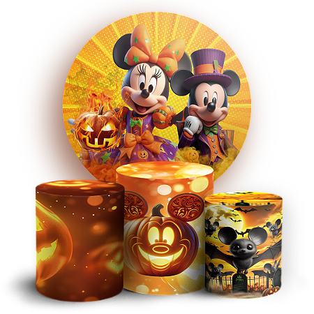 Capas Painel Redondo e Trio Cilindro Sublimado - Mickey Dia das Bruxas Halloween