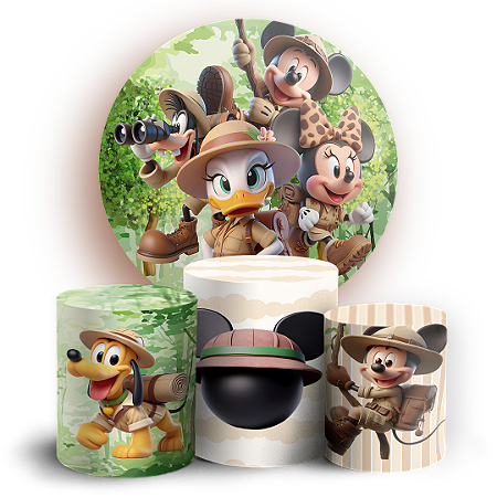 Capas Painel Redondo e Trio Cilindro Sublimado - Mickey Safari