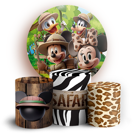 Capas Painel Redondo e Trio Cilindro Sublimado - Mickey Safari