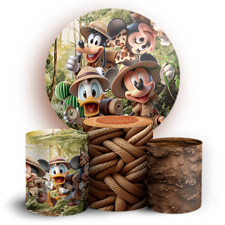 Capas Painel Redondo e Trio Cilindro Sublimado - Mickey Safari
