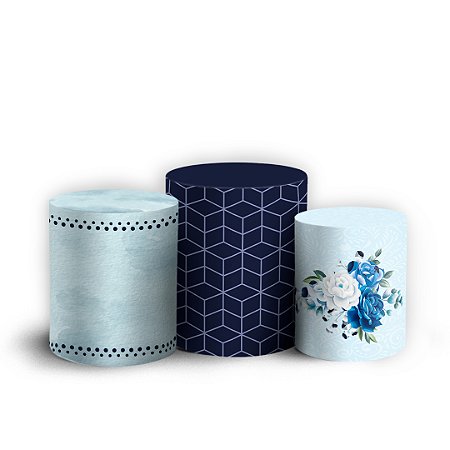 Capas Trio Cilindro Sublimado Vest Facil - Floral Azul