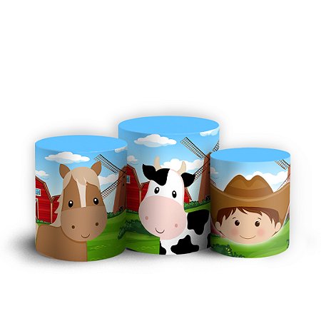 Capas Trio Cilindro Sublimado Vest Facil - Fazendinha Menino