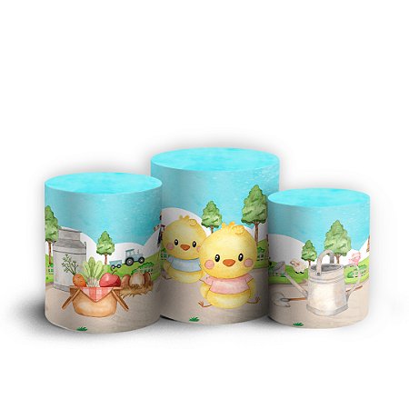 Capas Trio Cilindro Sublimado Vest Facil - Fazendinha Aquarela