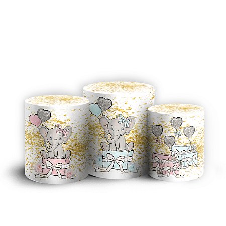 Capas Trio Cilindro Sublimado Vest Facil - Elefantinhos Chá Revelação