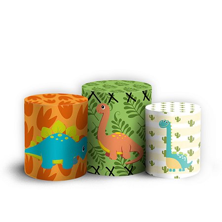Capas Trio Cilindro Sublimado Vest Facil - Dinossauro Cute