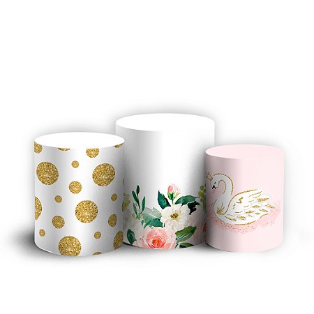 Capas Trio Cilindro Sublimado Vest Facil - Cisne Floral Glitter